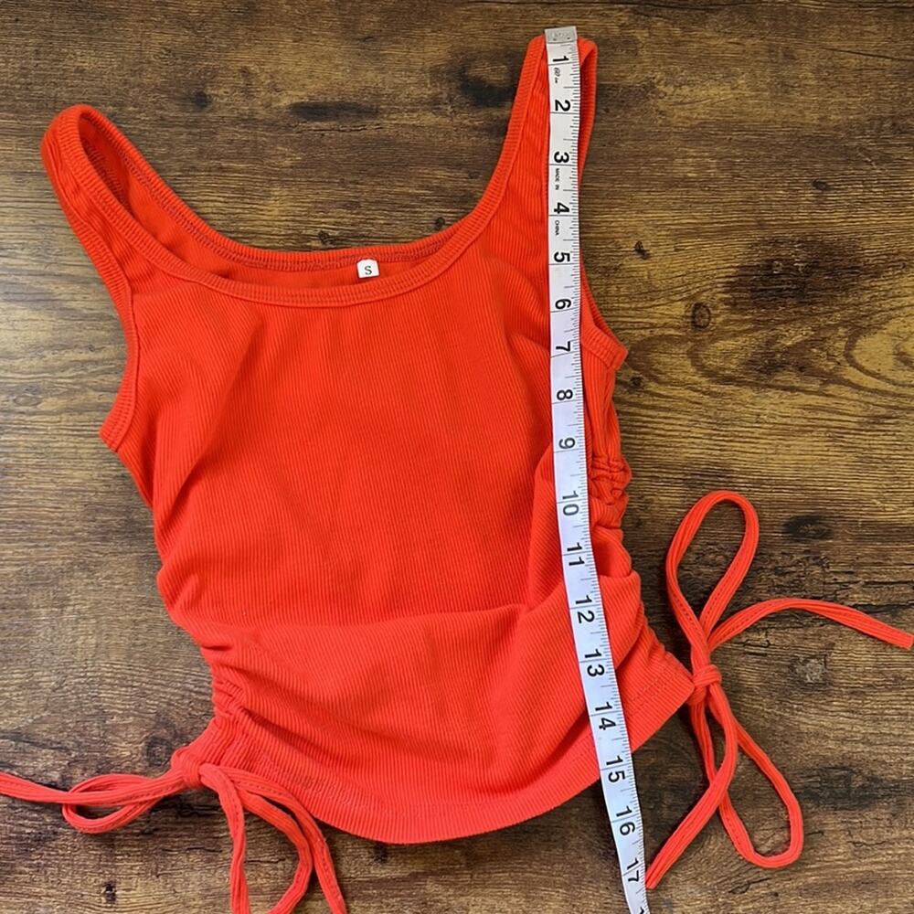 Orange Ribbed Form Fitting Tank With Drawstring Sides - Picture 9 of 10